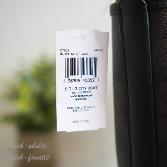 NWT Coach CT802 City Large Bucket Bag In Signature Canvas Gold/Walnut/Black - Picture 4 of 9